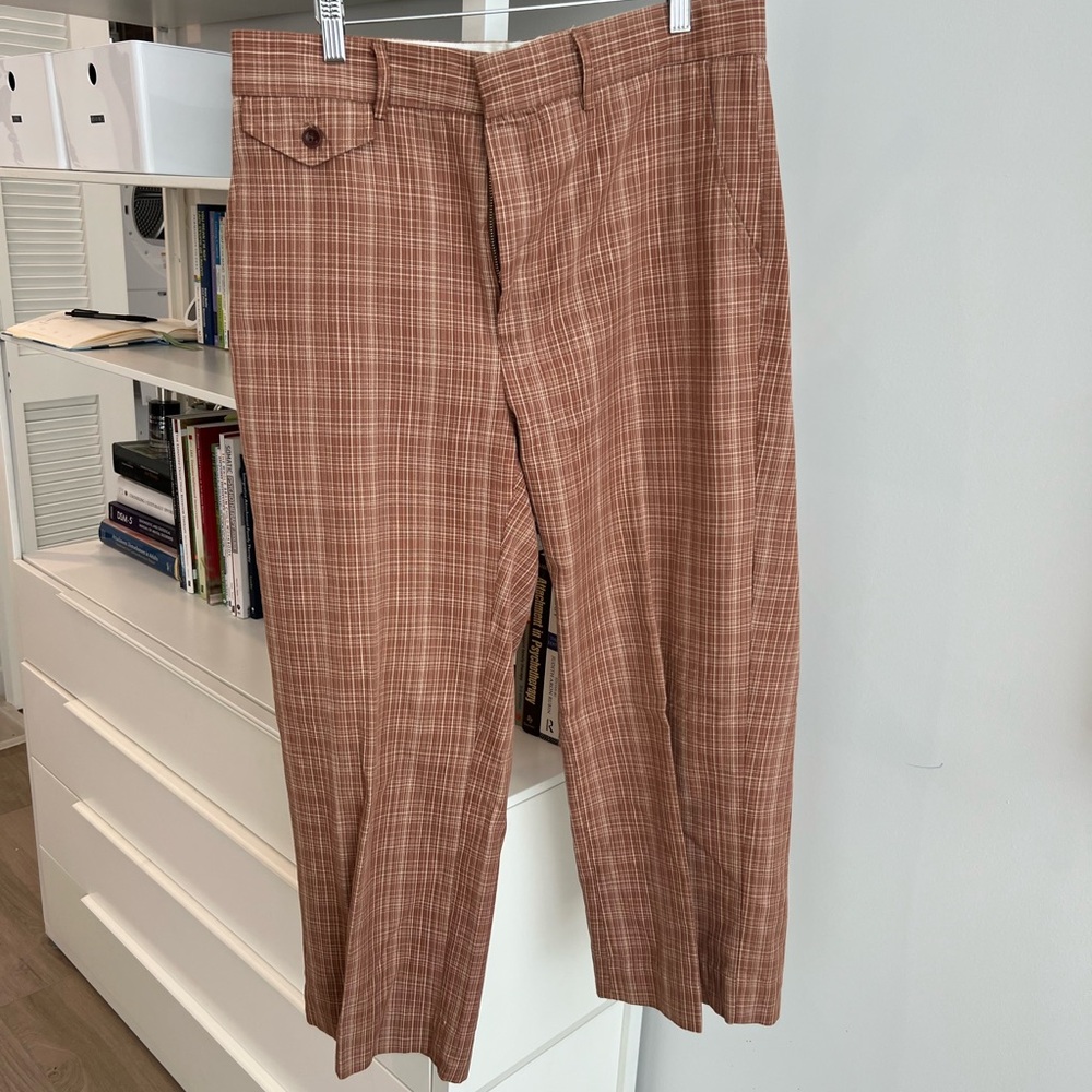 Caron Callahan Plaid Dress Pants in Warm Brown Tone